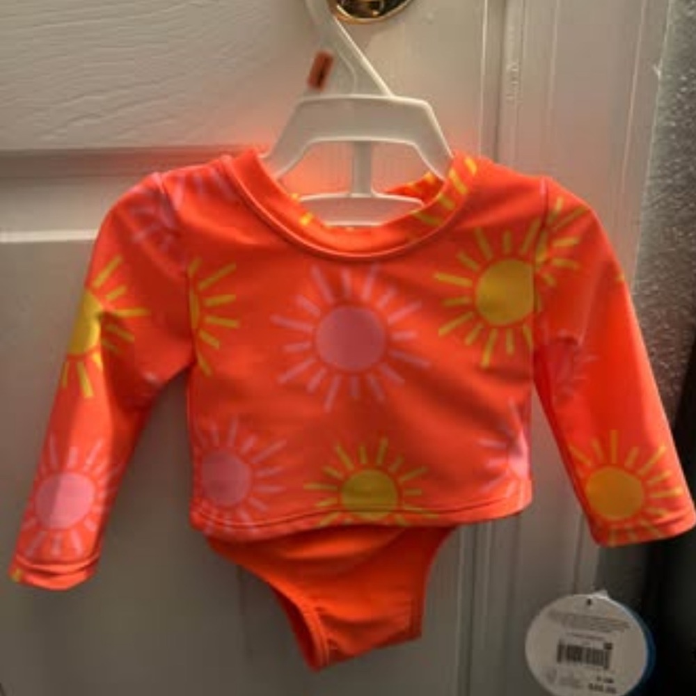 Infant Long-Sleeve Sun Swim Bikini - Neon Orange Sun Print